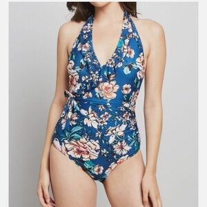 ModCloth Reese Blue Floral One Piece Swimsuit S